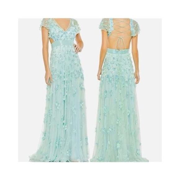 Mac Duggal 70275 Beaded 3D Lace-Up Back Appliques Dress - Picture 1 of 2